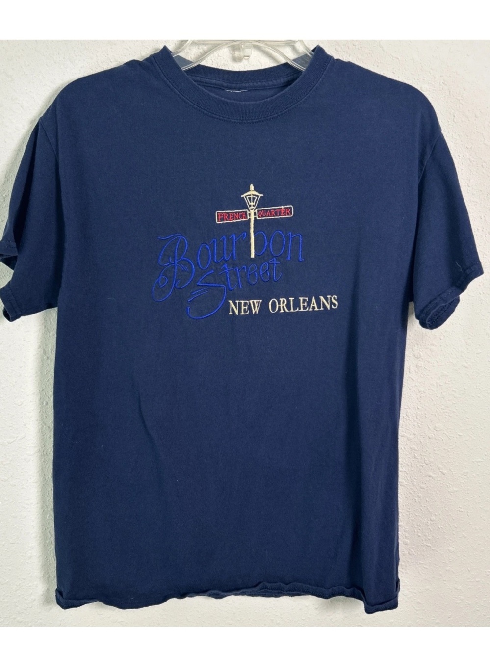 Bourbon Street French Quarter New Orleans Embroidered Navy Blue T-Shirt Men’s Sm